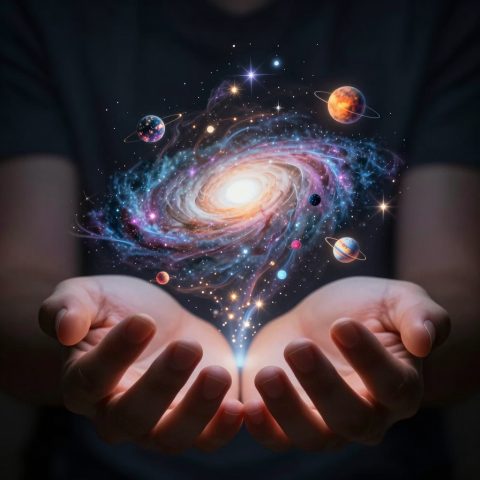 Hands Cradling a Tiny Universe