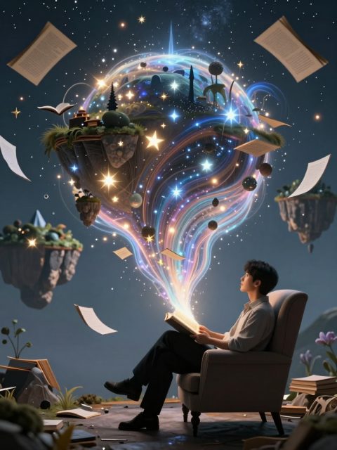 Reader Falling into a Book Portal